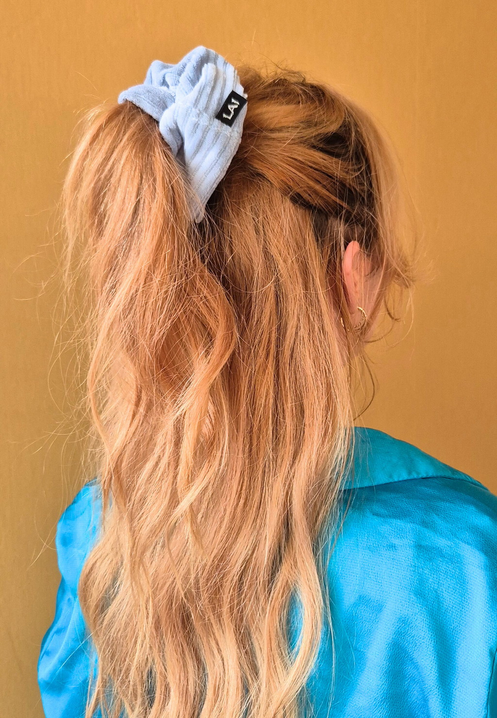 Mini Ribbed Velvet Scrunchie Licht Blauw